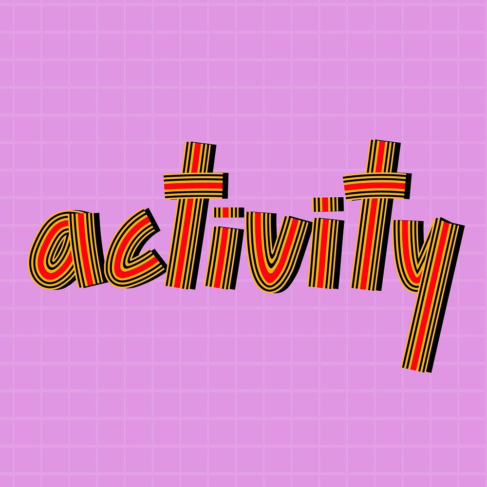 Activity word psd hand drawn concentric font typography