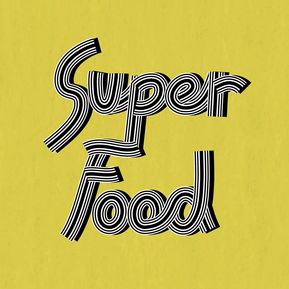Retro vector super food health word multi line font typography