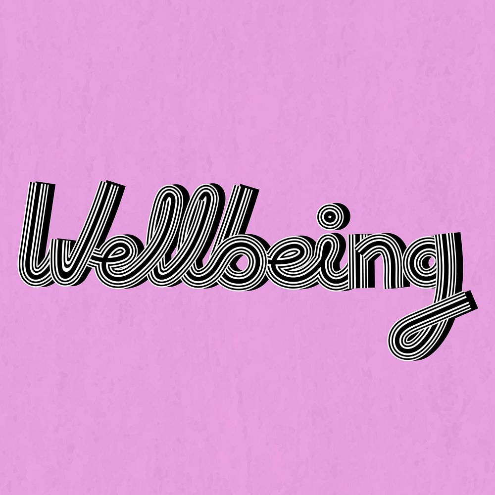 Hand drawn wellbeing vector word concentric font typography retro