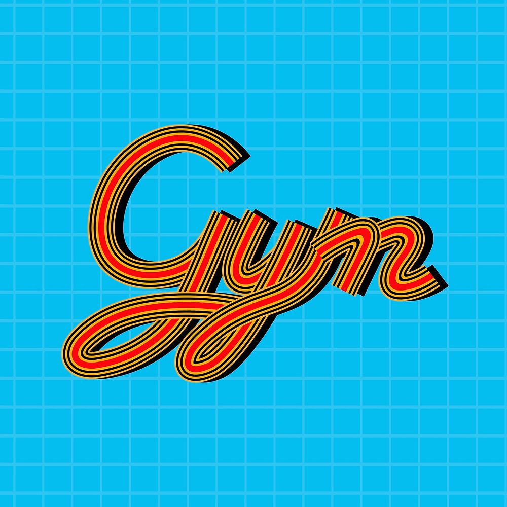Gym word psd lettering retro style line font calligraphy