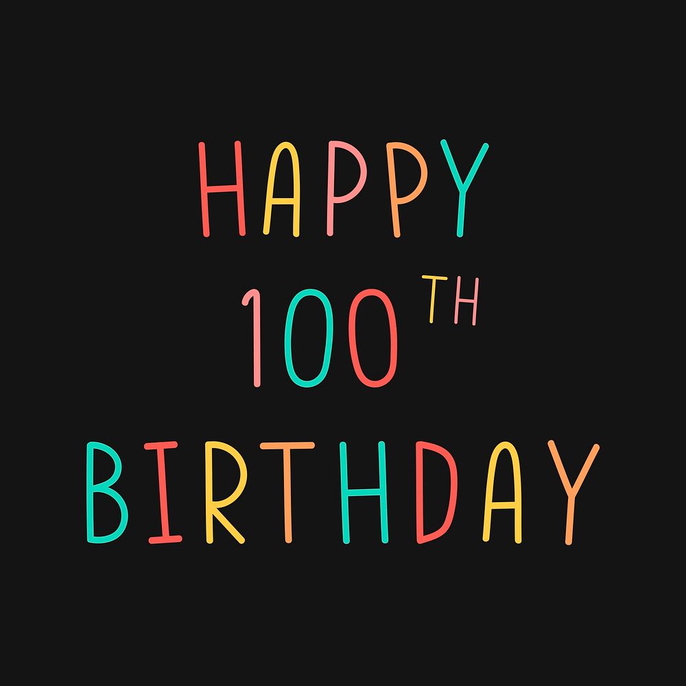Colorful happy 100th birthday typography on a black background vector