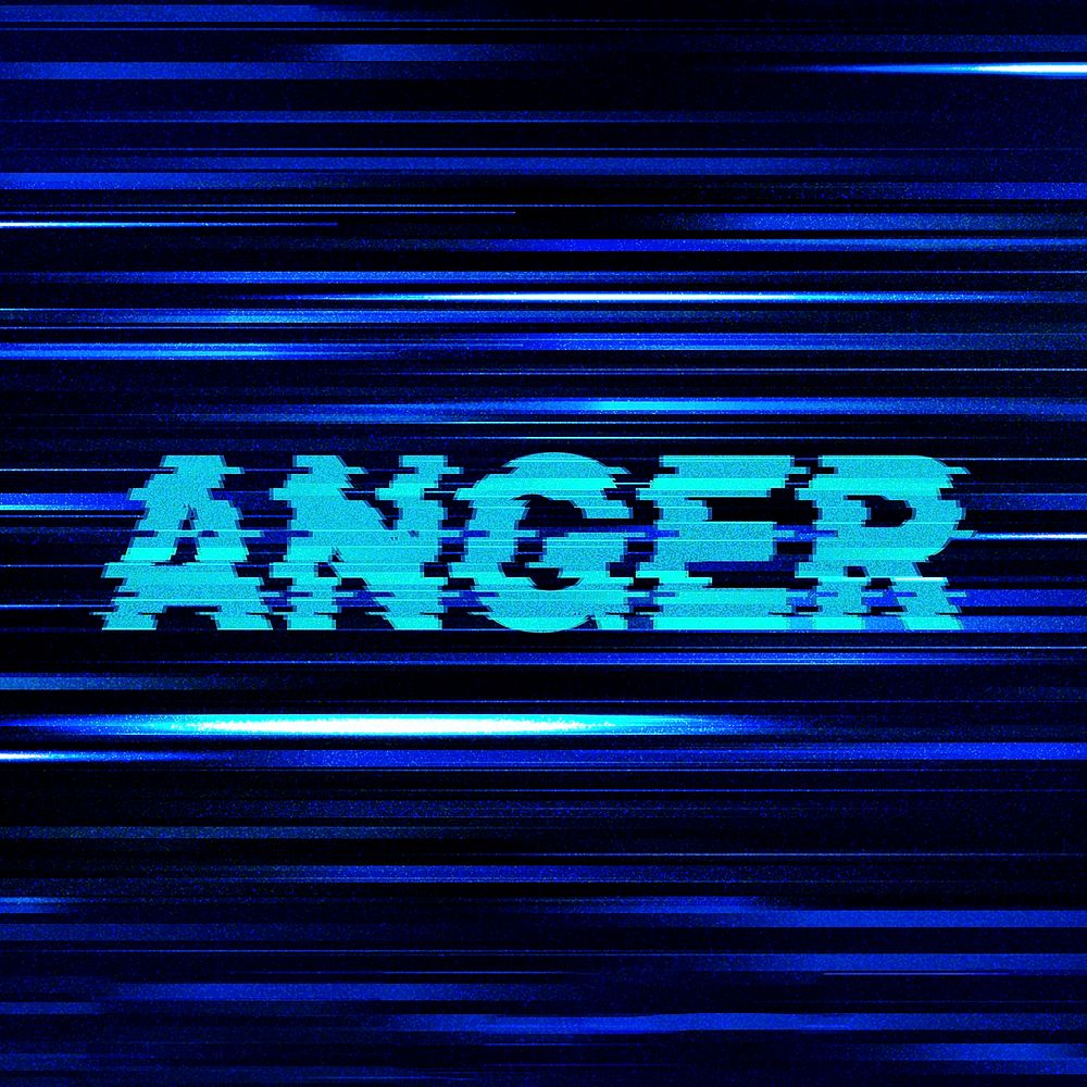 Anger blurred word typography on blue background