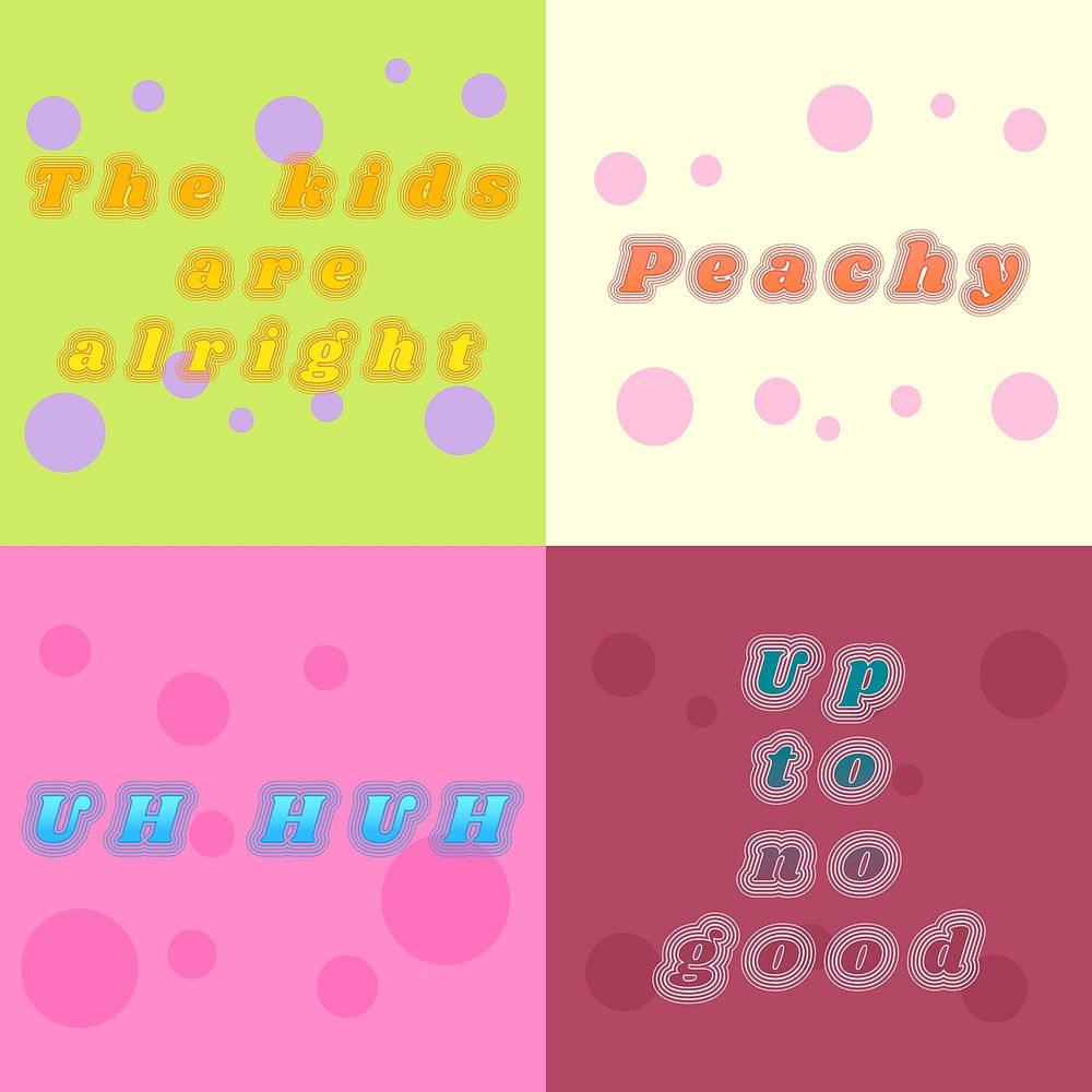 Colorful affirmative funky psd typography set