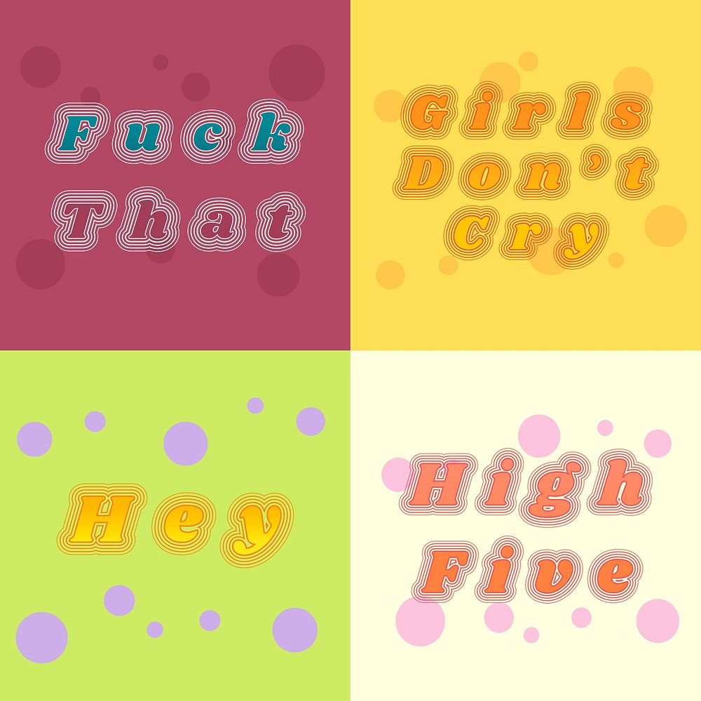 Four set funky ripple typography set