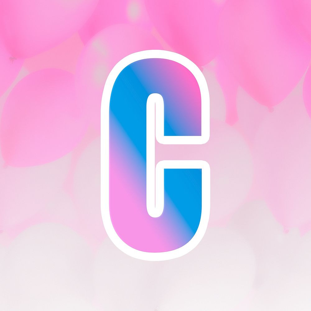 Psd letter c bold typography blue pink gradient pattern