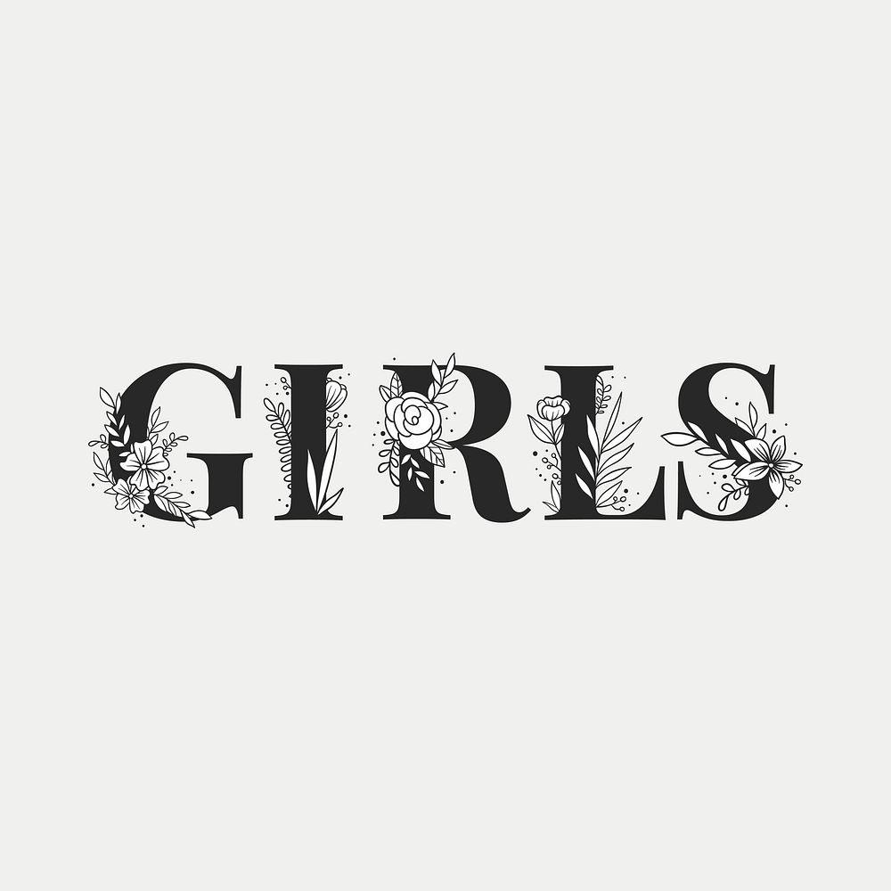 Girls flower typography feminine font vector