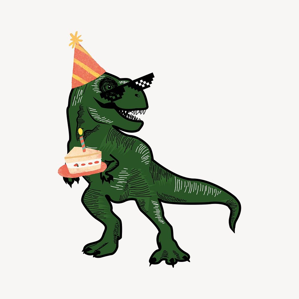 Dinosaur birthday collage element, cute design vector