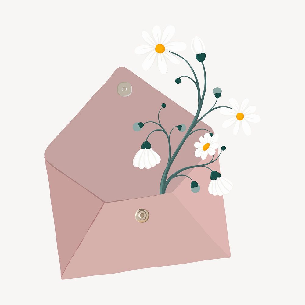 Floral envelope collage element, aesthetic design vector