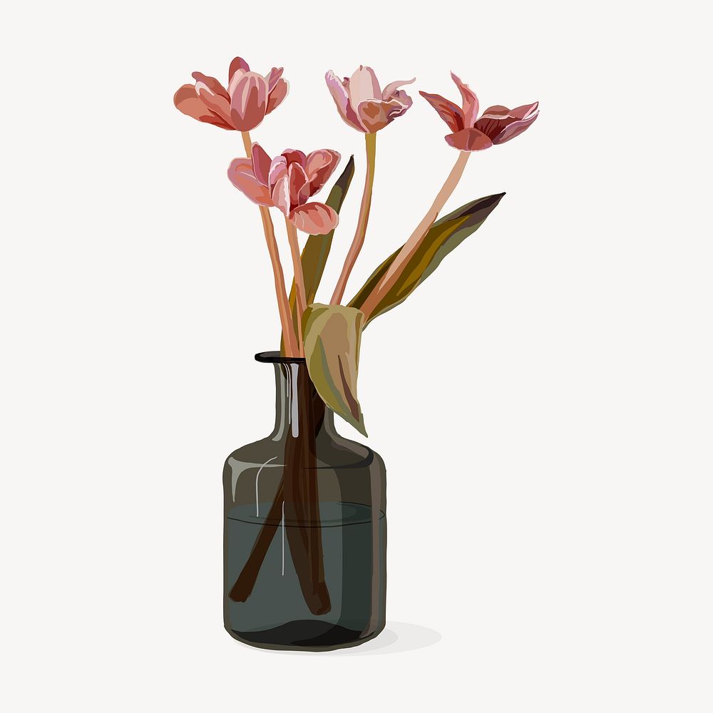 Aesthetic flower vase collage element, botanical design vector