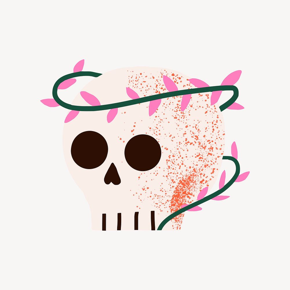 Cute skull collage element, Halloween design vector
