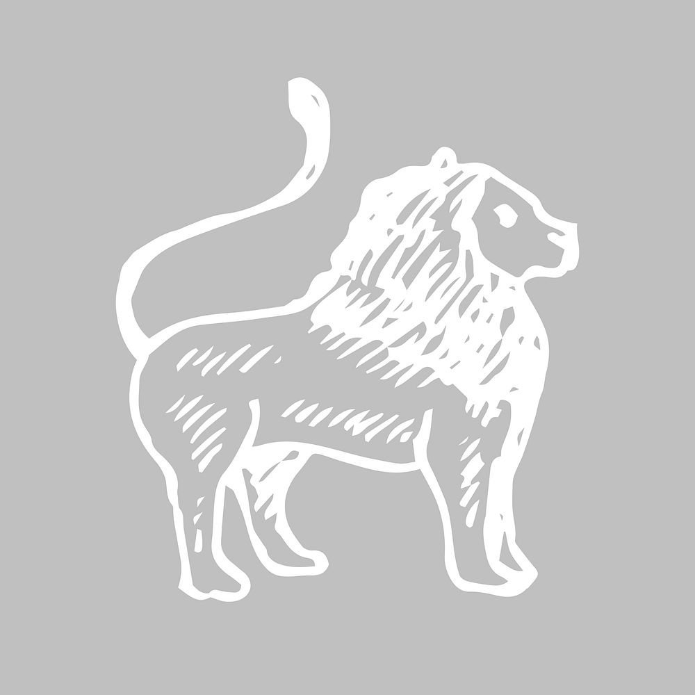 Vintage lion logo, animal doodle collage element vector