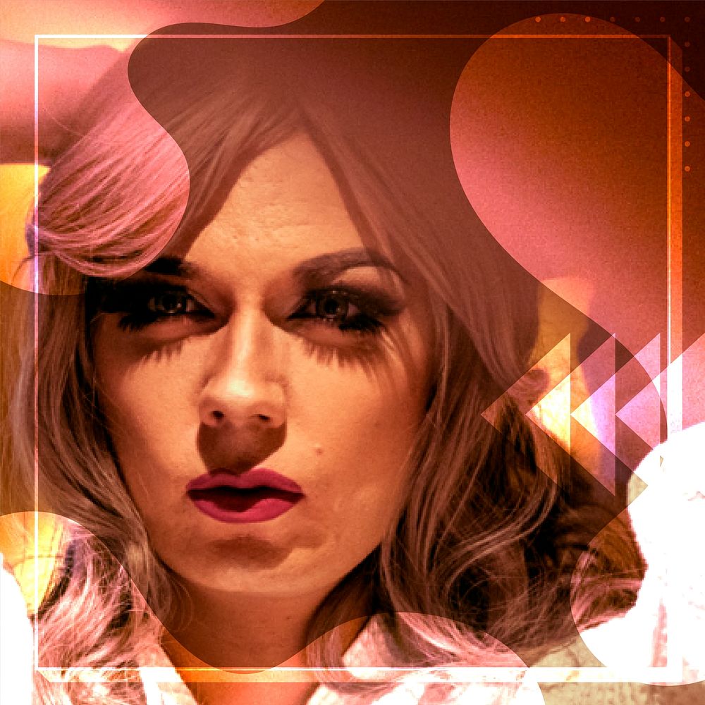 Beautiful drag queen portrait, geometric shape remixed media