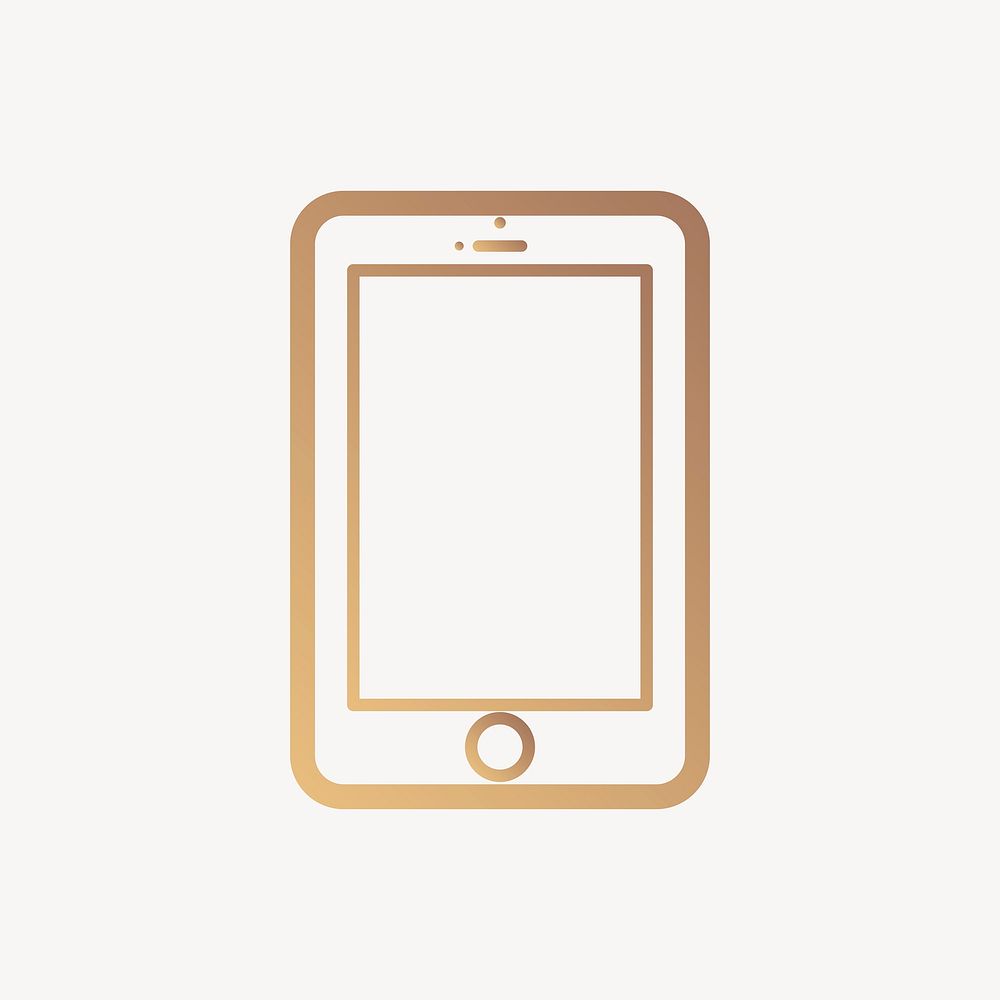 Mobile phone icon, gold line art vector