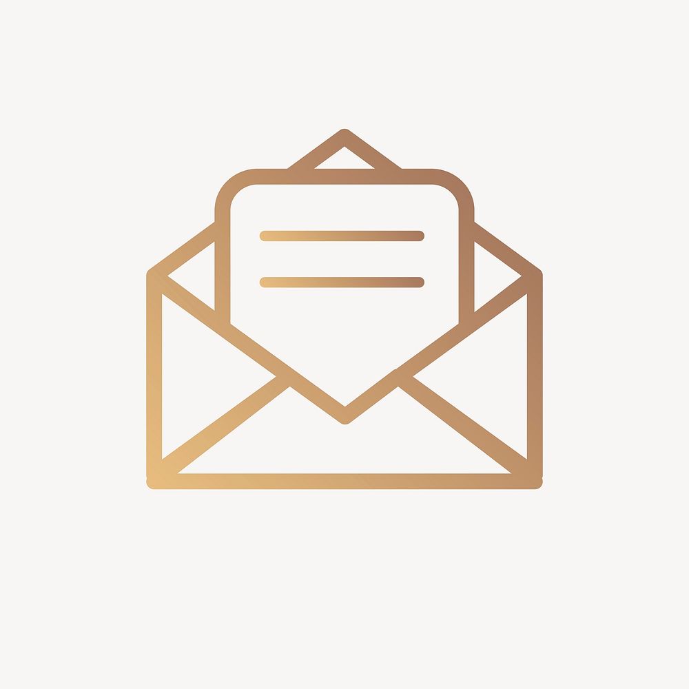 Envelope email icon, gold line art vector