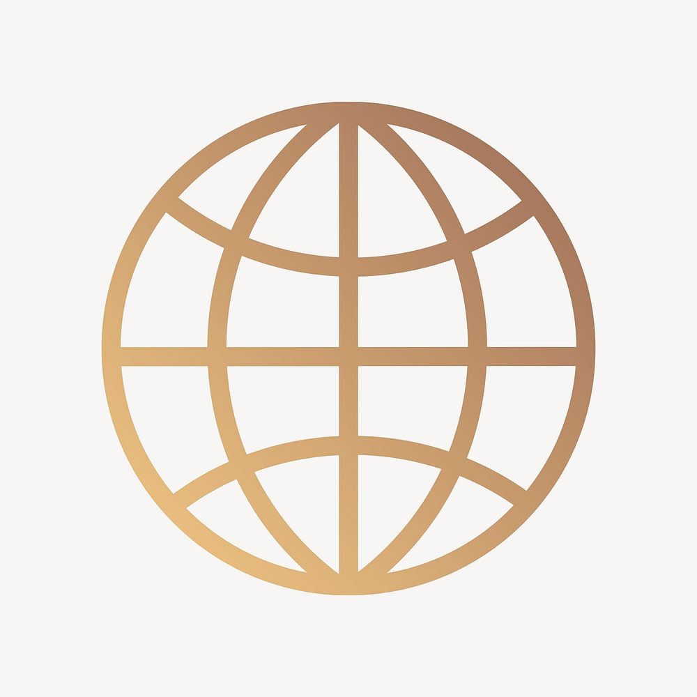 Grid globe icon, gold line art vector