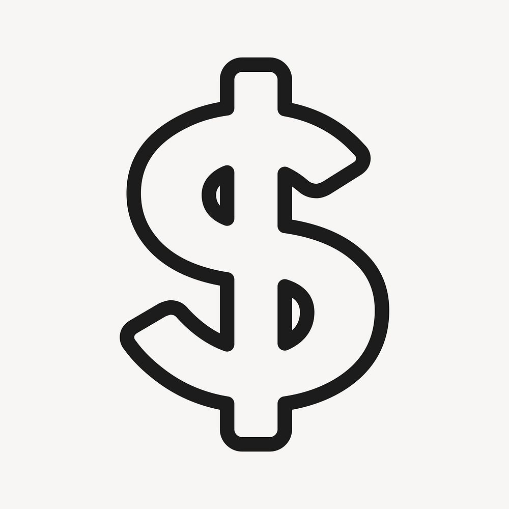 Dollar sign icon, black collage element vector