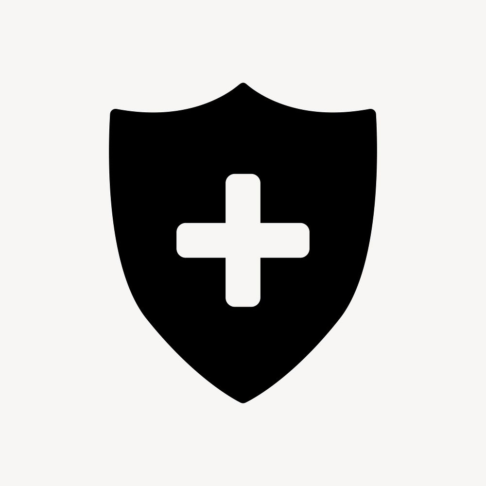Medical shield icon collage element, black & white design vector