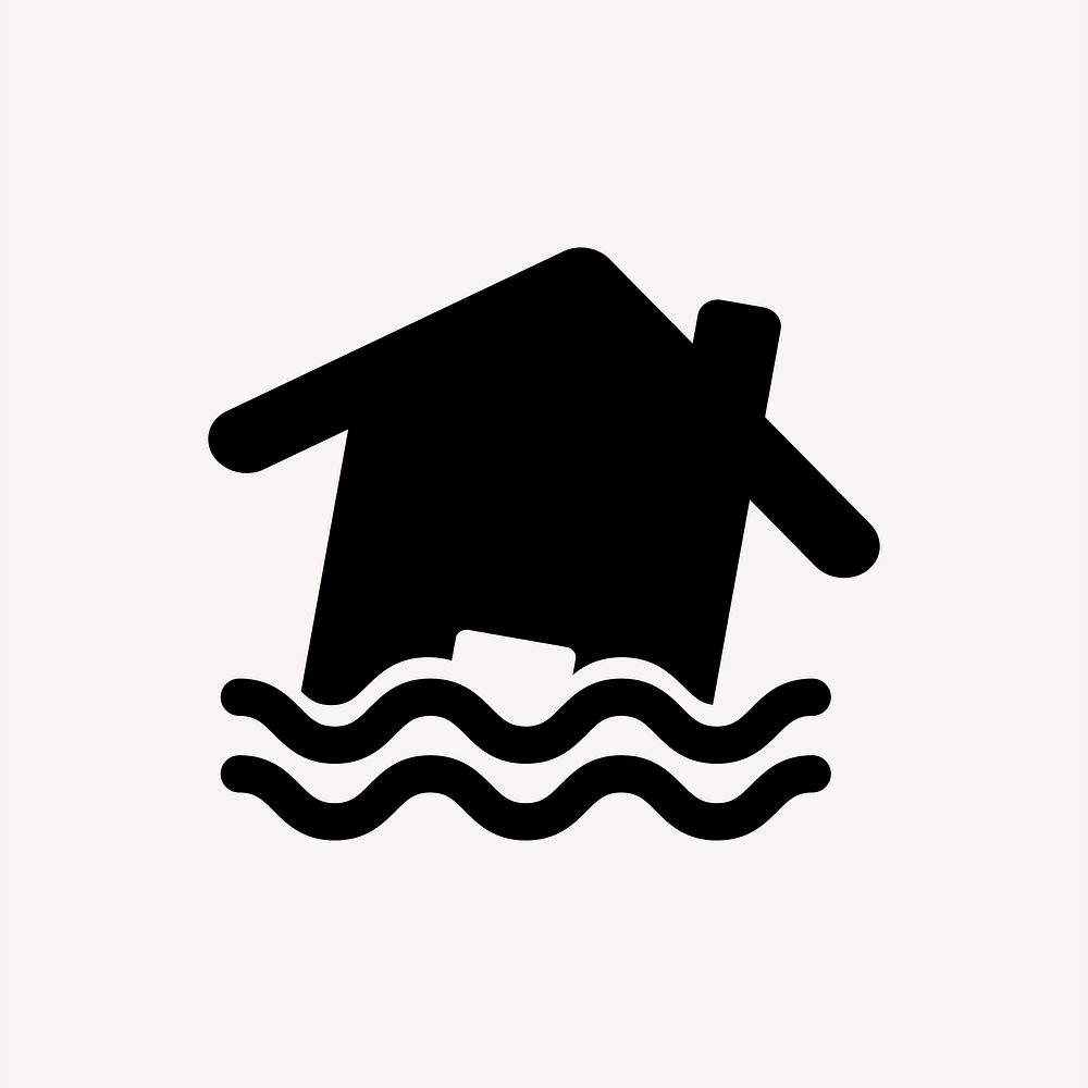 Flooded house icon collage element, black & white design vector