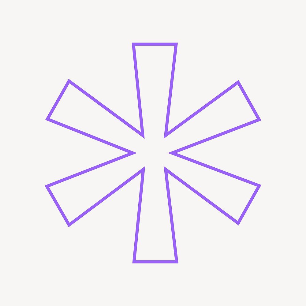 Purple asterisk, thin line collage element vector