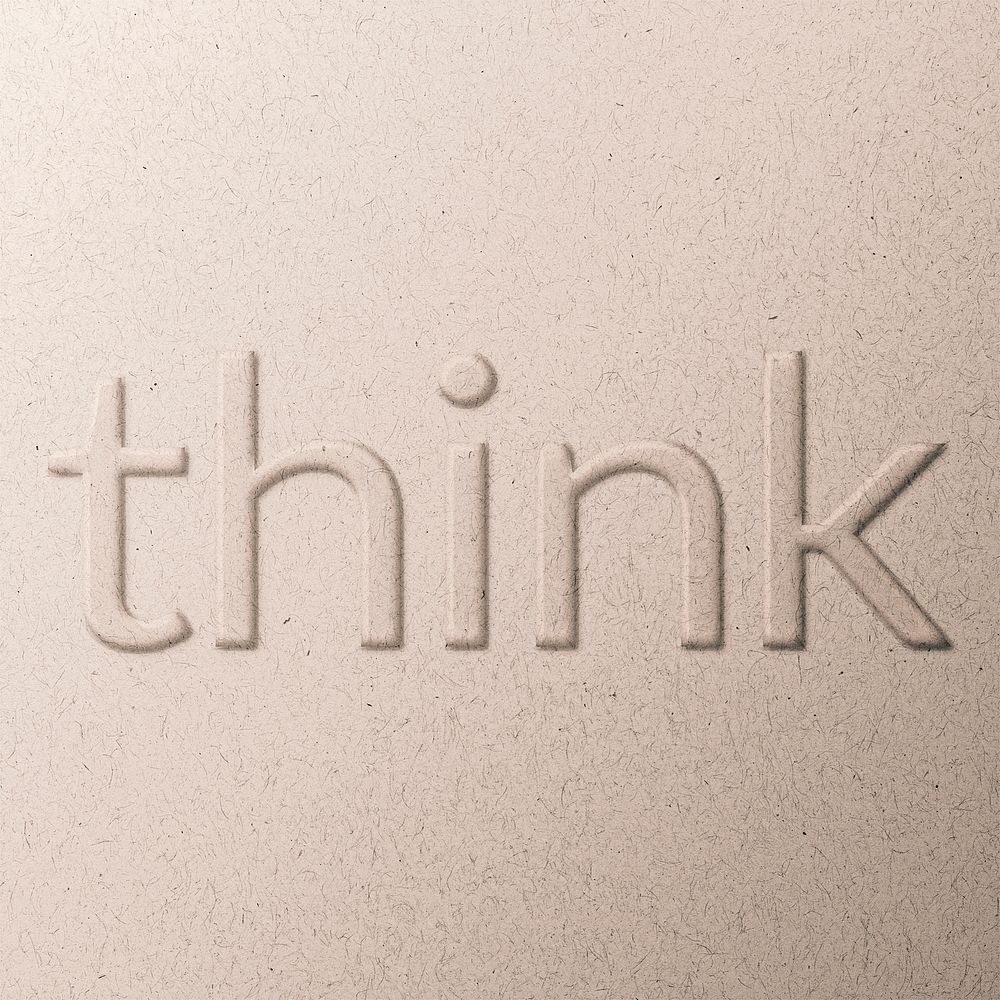 Word think embossed typography on paper texture