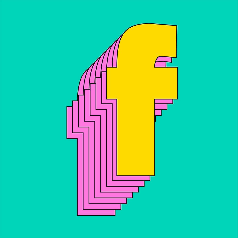 Layered letter f vector stylized typography