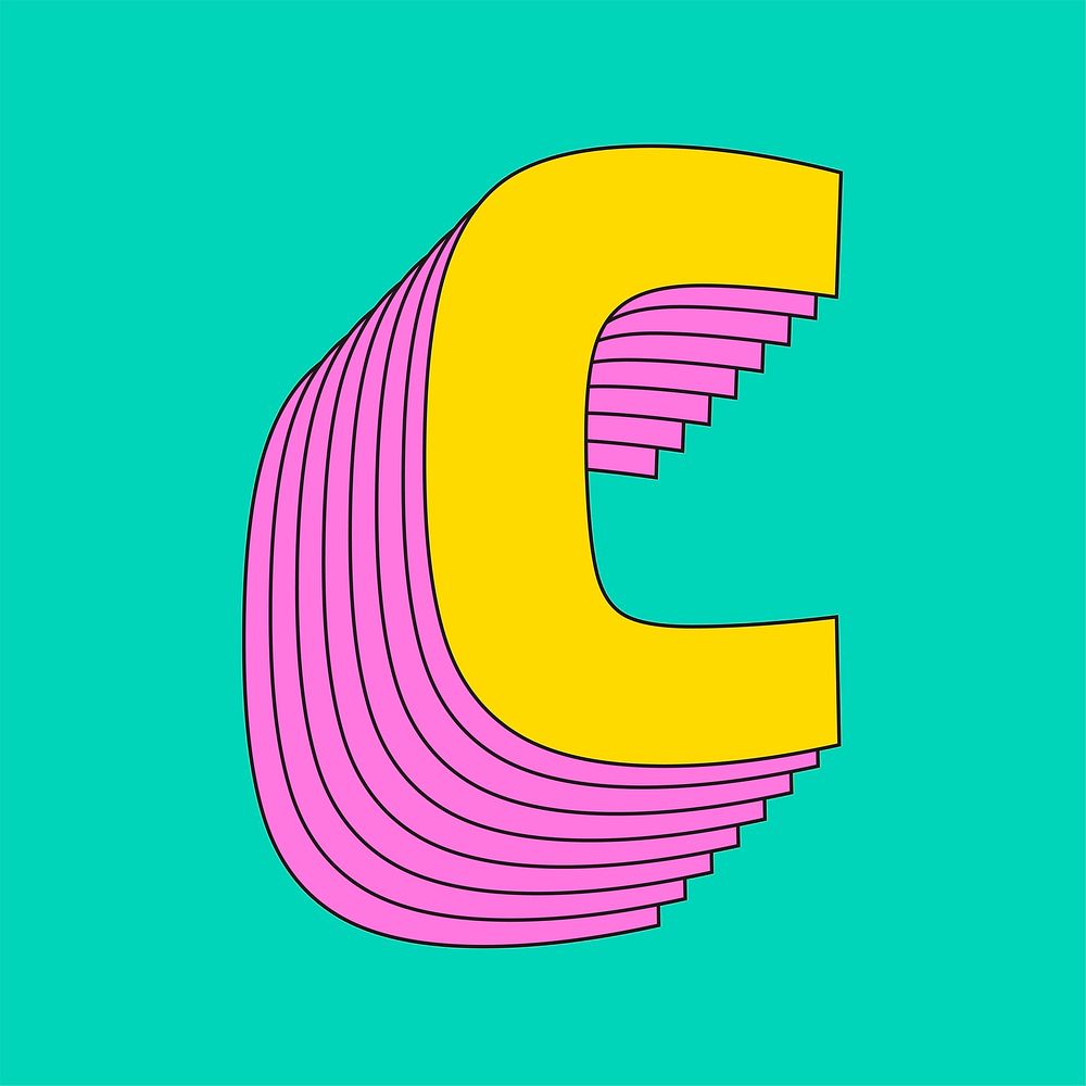 Layered letter c vector retro typeface