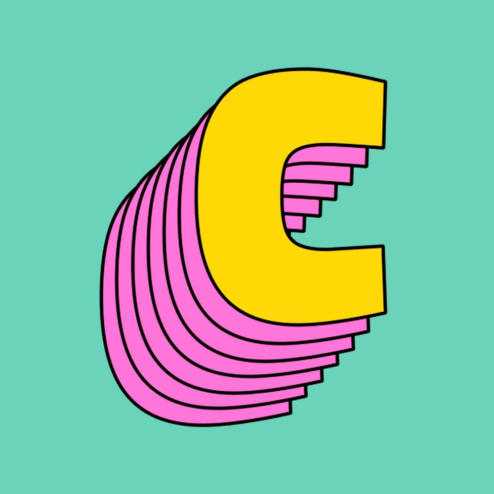 Layered letter c psd retro typeface