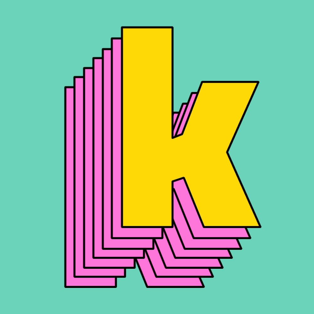 Layered letter k psd retro typeface