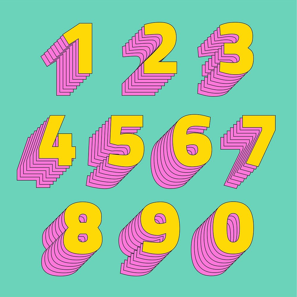 Number set 3d stylized vector typeface