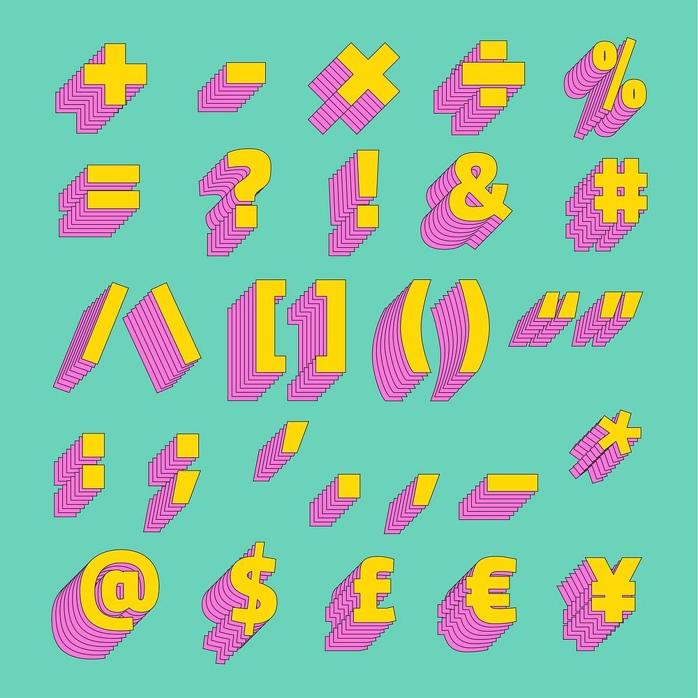 Symbol set 3d vector stylized typeface