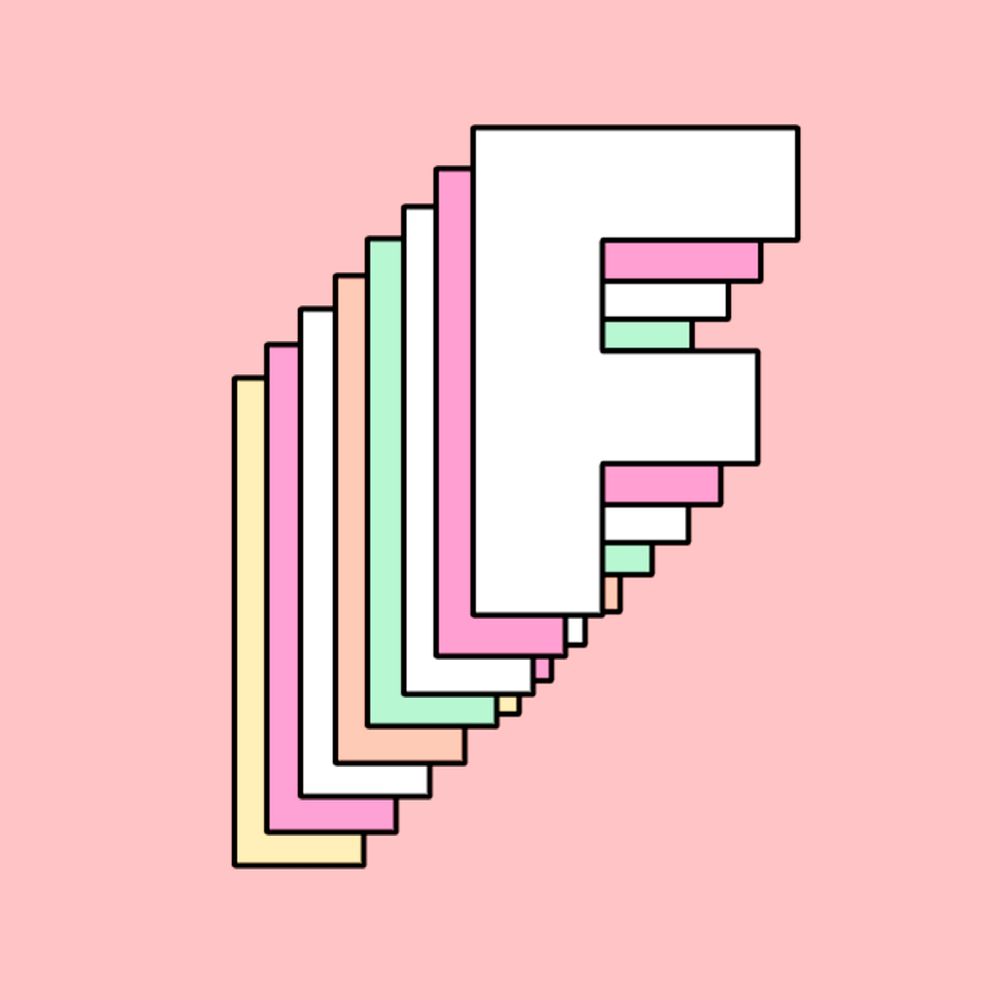 Psd letter f layered pastel stylized typography