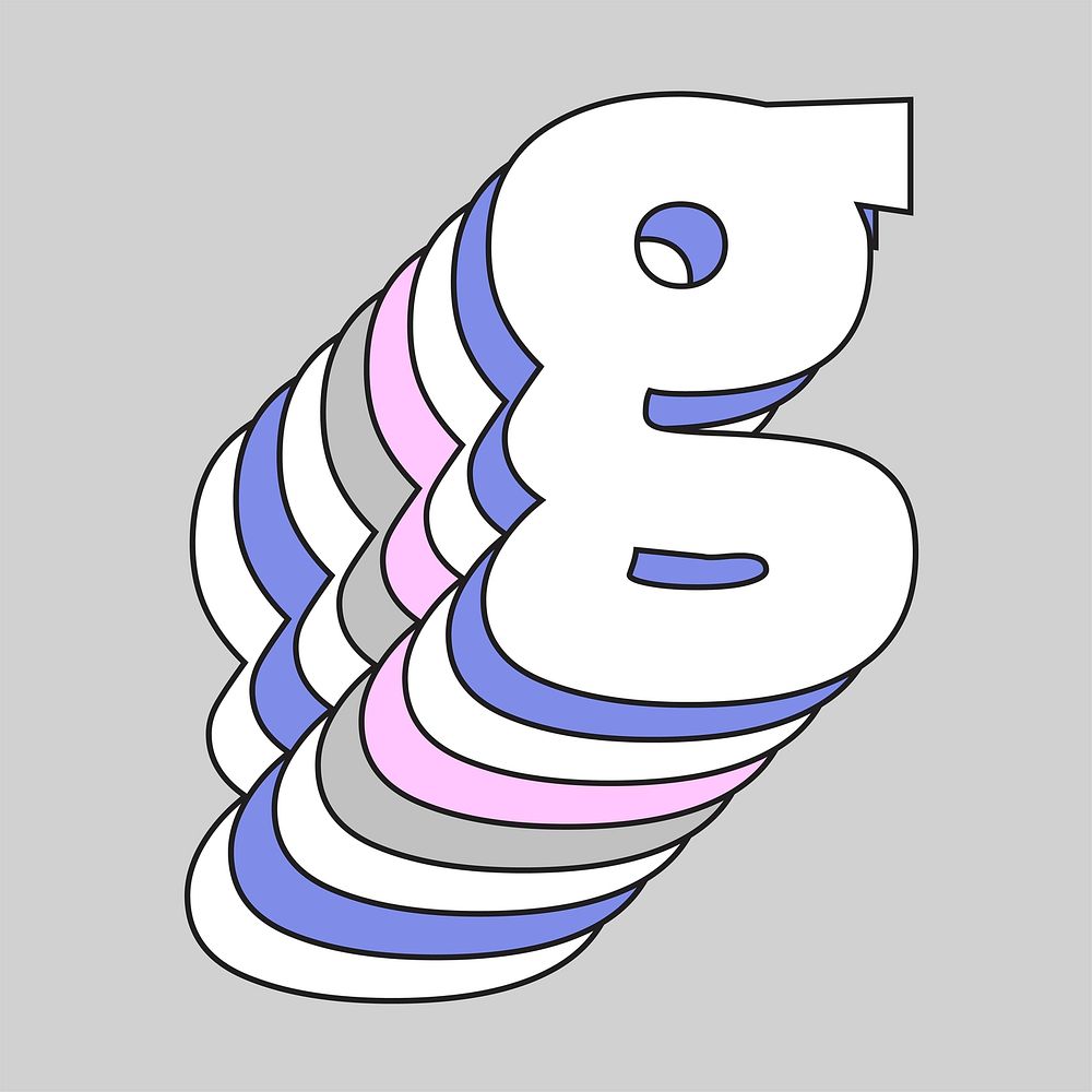 Layered pastel letter g vector typography