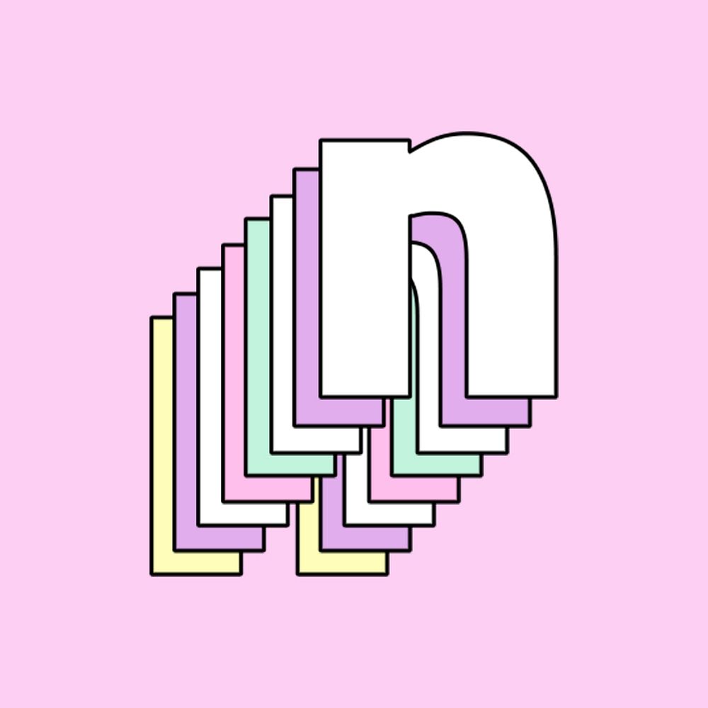 Lowercase psd letter n layered pastel stylized typography