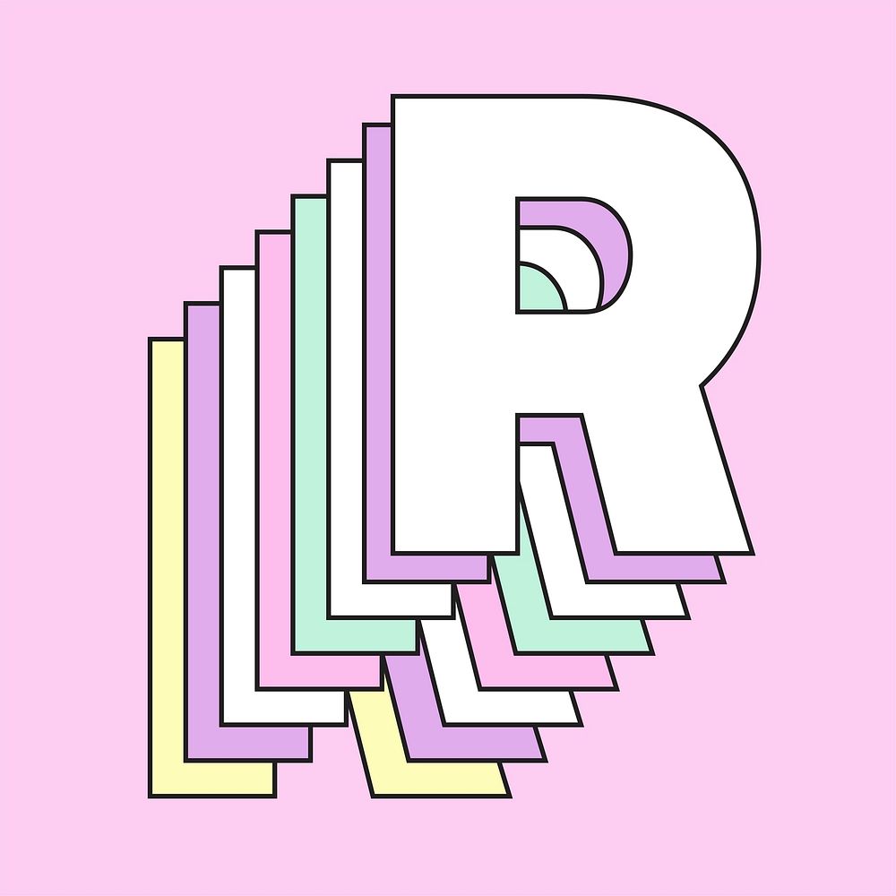 Retro 3d letter r vector pastel typography