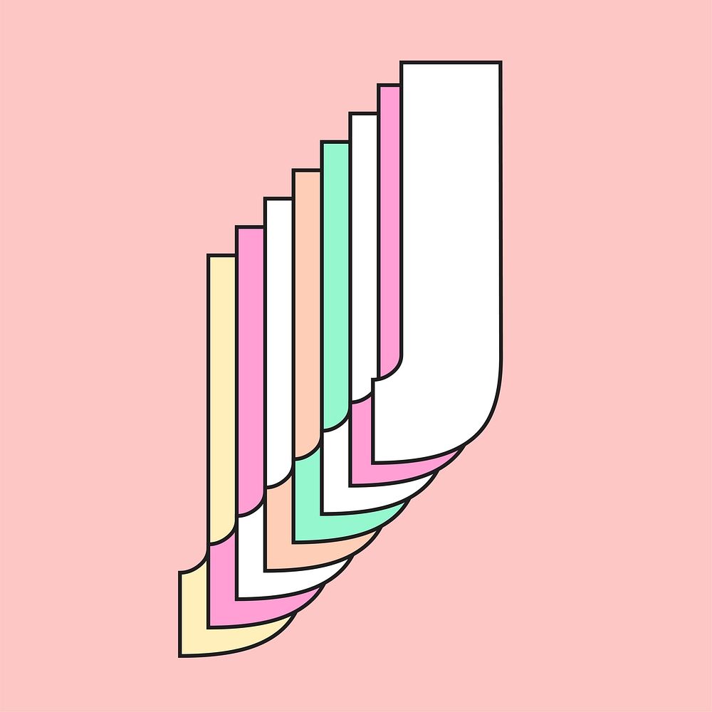 Layered pastel letter j vector typography