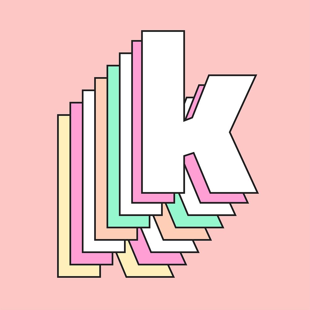 Retro 3d letter k vector pastel typography