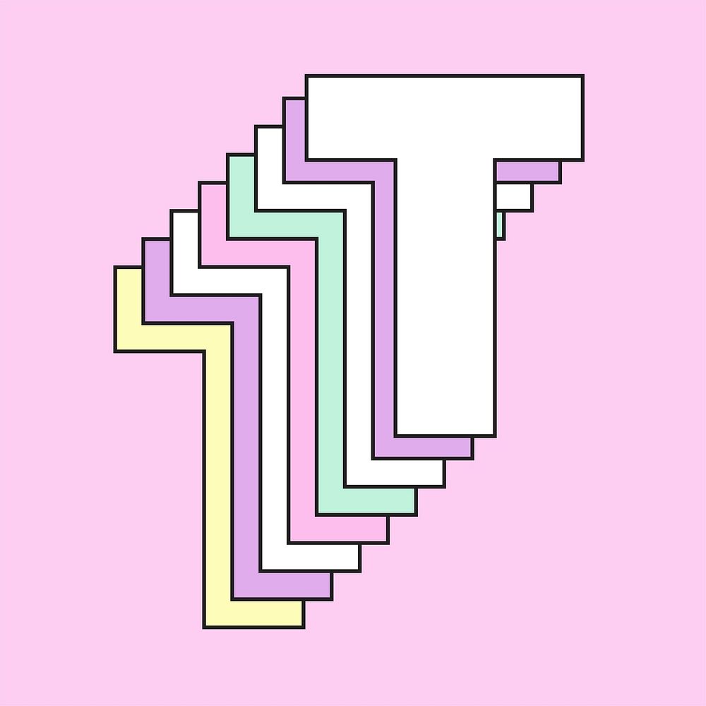 Retro 3d letter t vector pastel typography