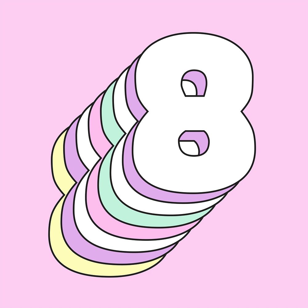 Number eight layered 3d vector font