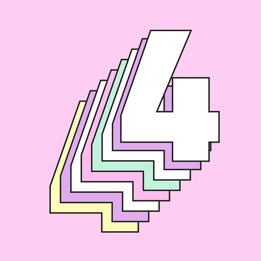 Number four layered 3d vector font