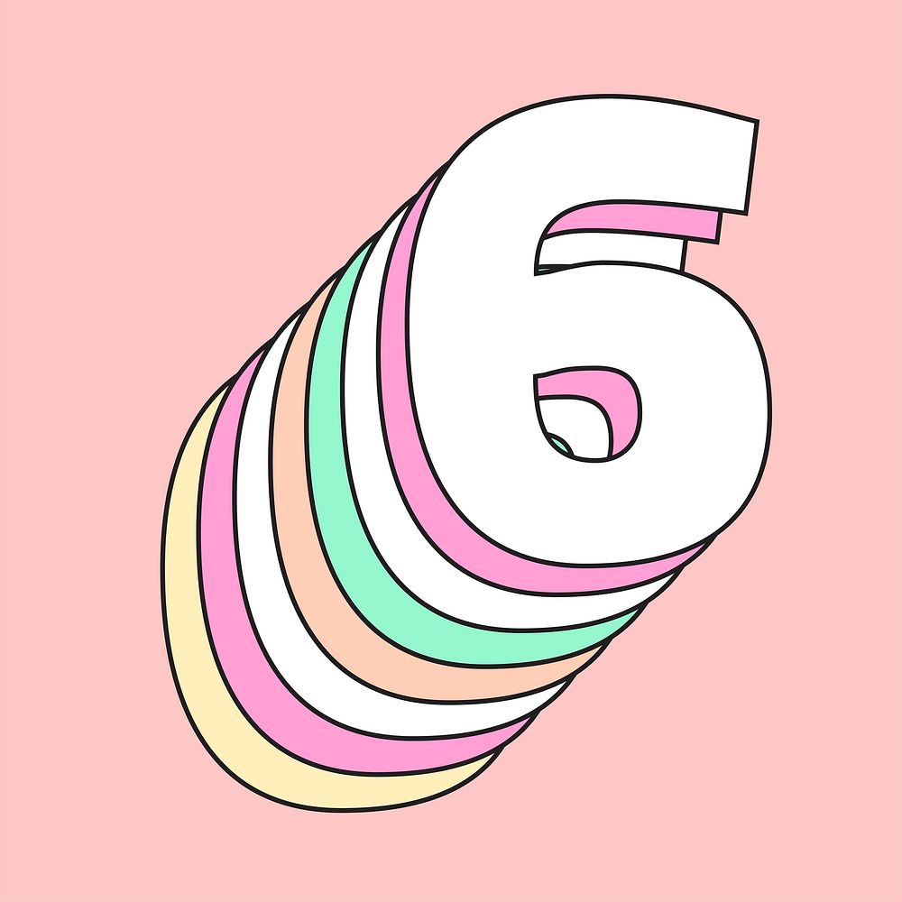 Number six layered 3d vector font