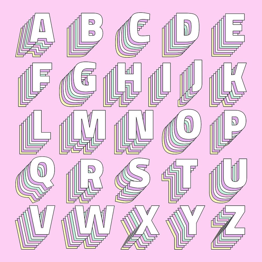 3d pastel Retro alphabet psd set typography