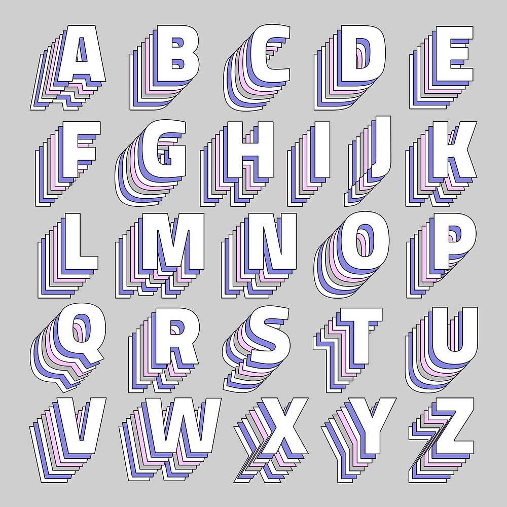 Pastel 3d retro alphabet psd set typography