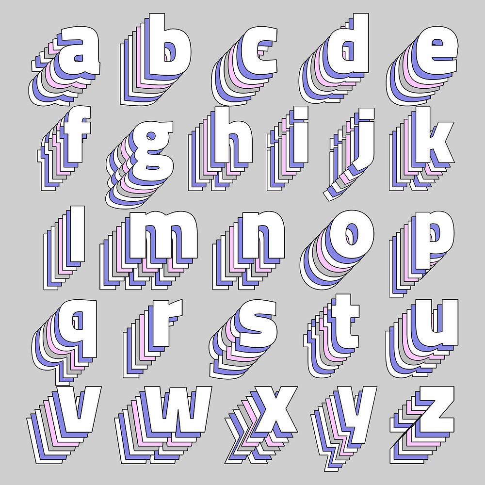 3d lowercase pastel alphabet psd set typography
