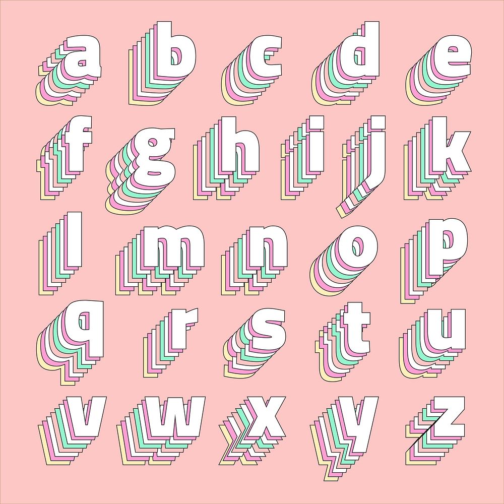 Pastel retro lowercase alphabet vector set typography