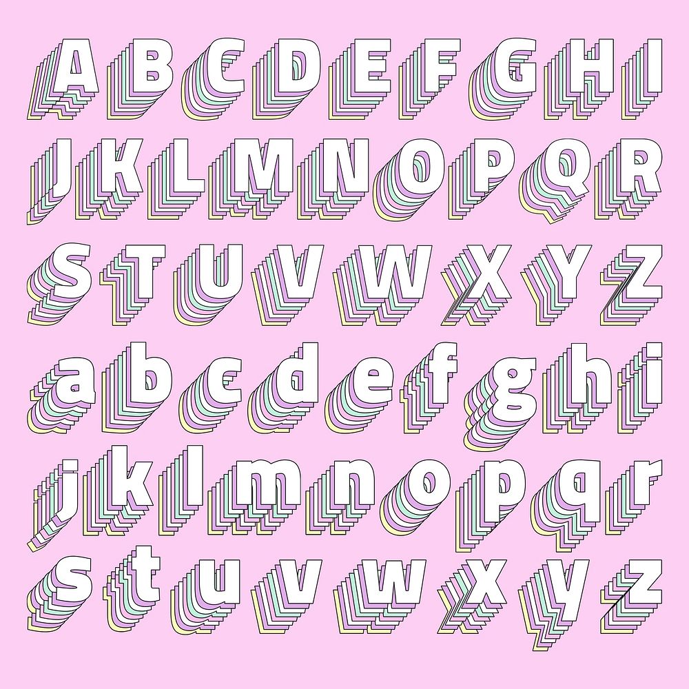 Retro 3d pastel alphabet psd set typography