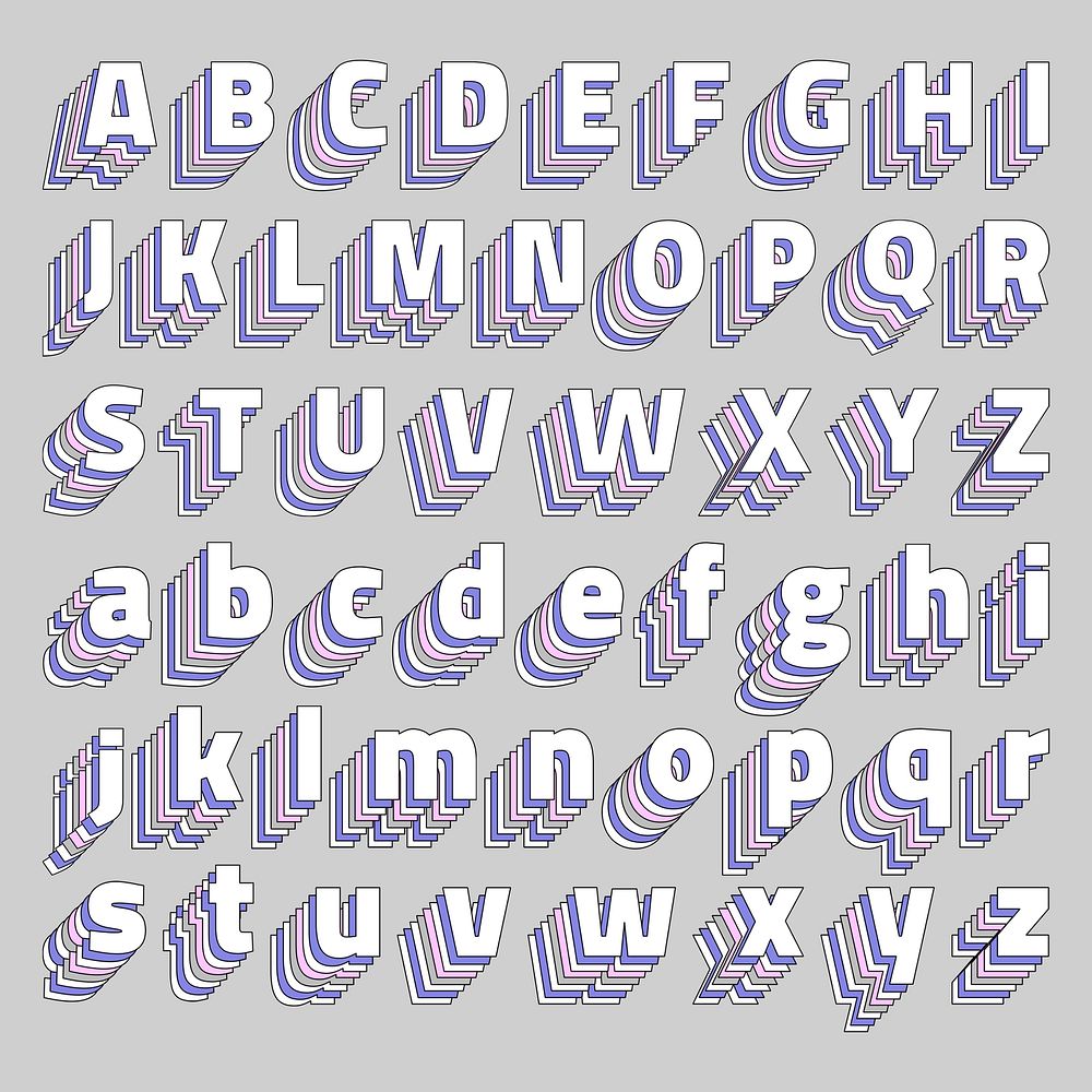 Pastel 3d alphabet psd set typography