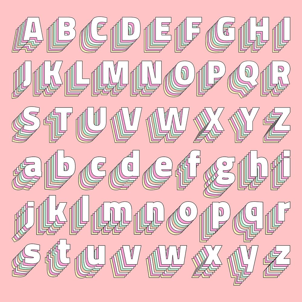 Pastel layered alphabet psd set typography