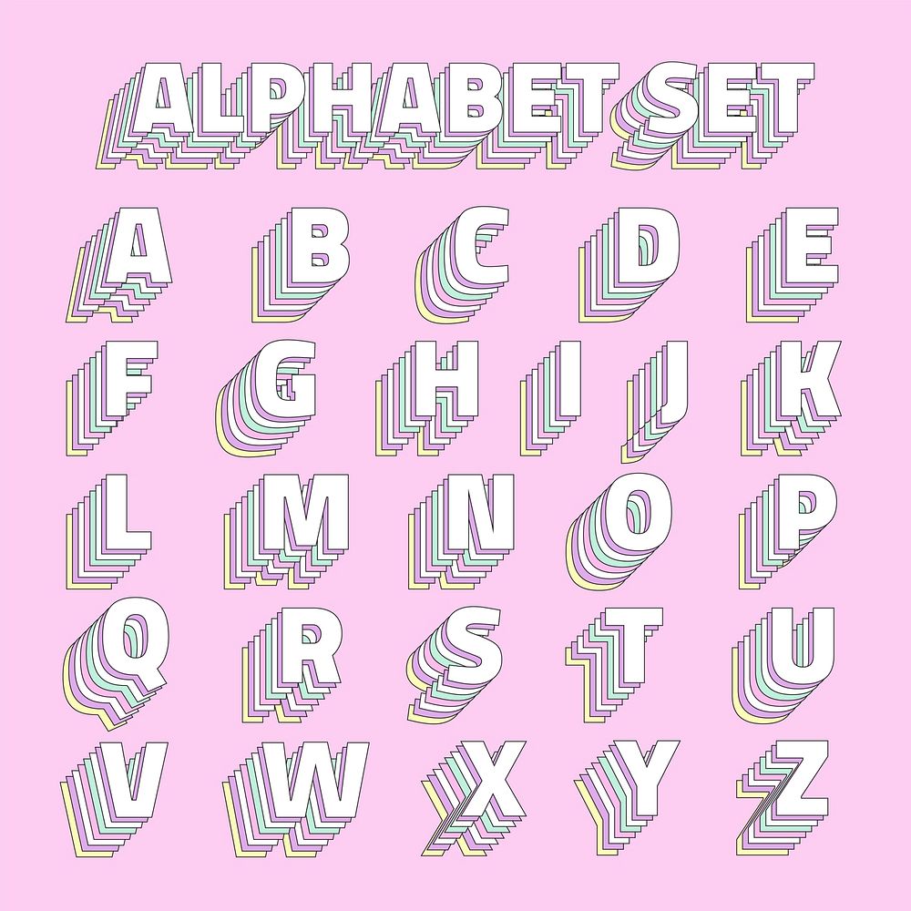 Retro 3d pastel alphabet a-z vector set