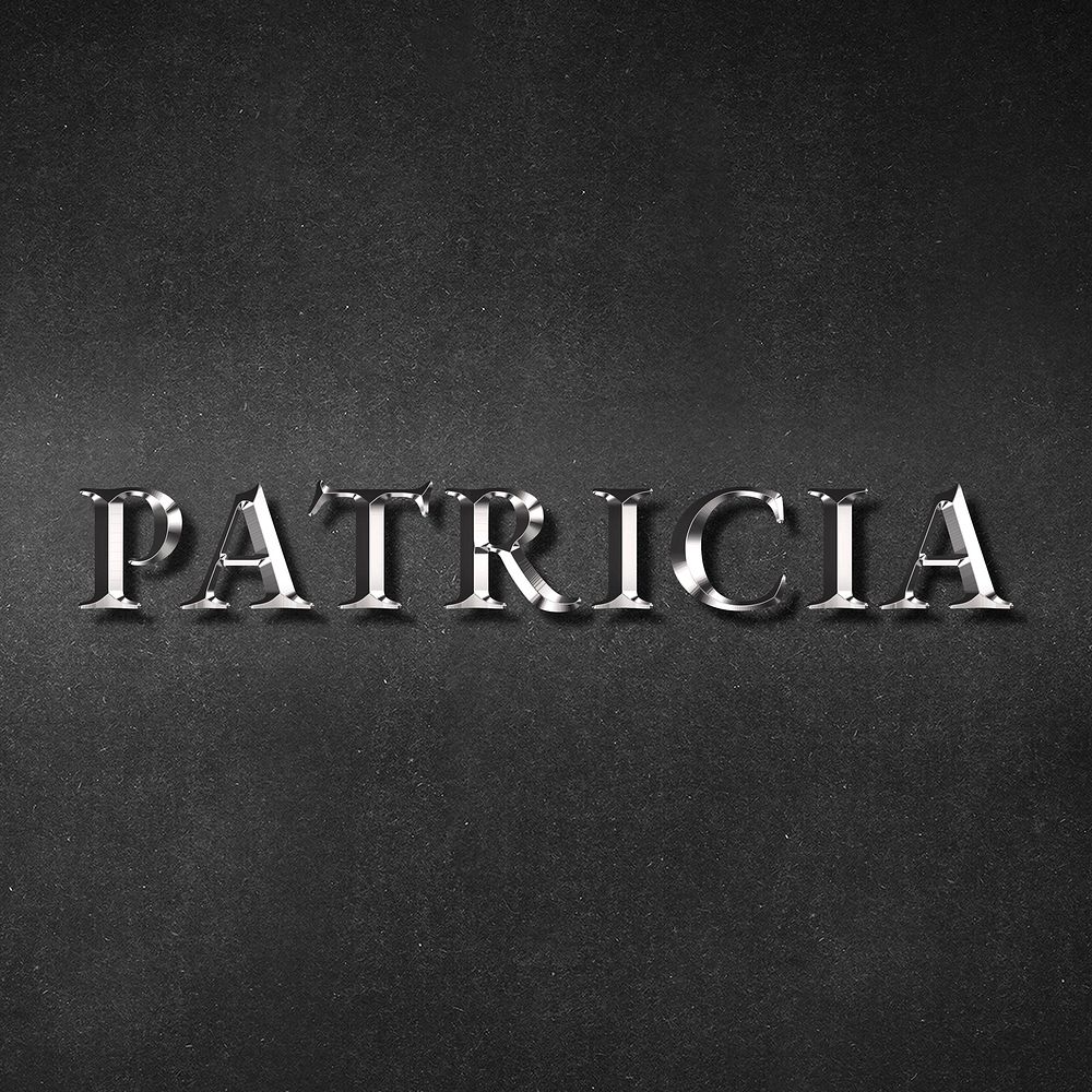 Patricia typography in silver metallic effect design element