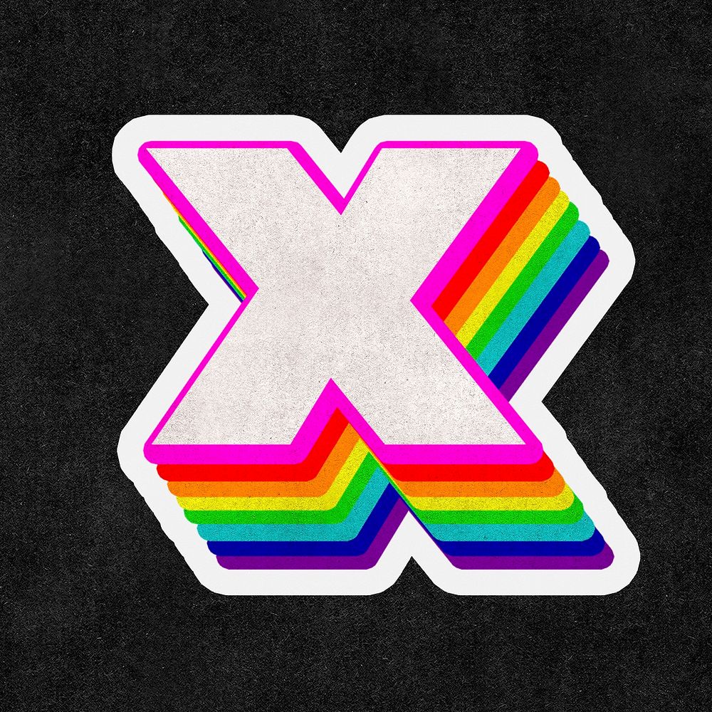 X font psd 3d rainbow typeface paper texture